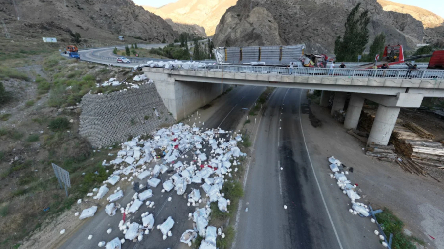 Erzurum’da Freni Boşalan Tır Devrildi 1 Ölü (1)