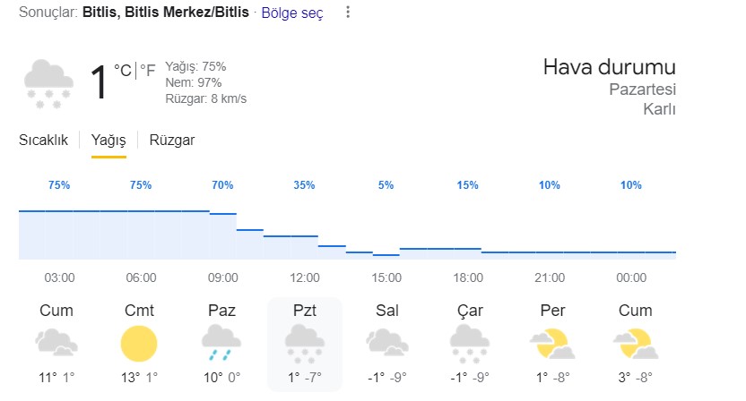 Bitlis'te Kar Yağışı