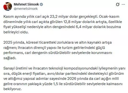 Bakan Simsekten Cari Acik Rakamlarina Dair Aciklama 2