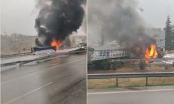 Zincirleme kaza: 3 tır çarpıştı, araçlar alev aldı