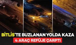 Bitlis’te Buzlanan Yolda Kaza: 4 Araç Refüje Çarptı