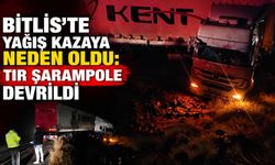 Bitlis'te yağış kazaya neden oldu: TIR şarampole devrildi