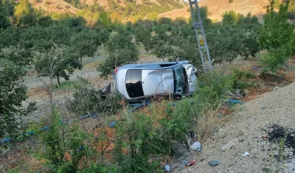 Kontrolden çıkan otomobil meyve bahçesine devrildi: 4 yaralı