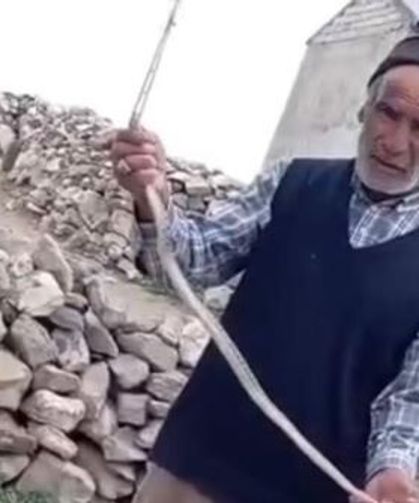 Iğdır'da eve girmeye çalışan yılanı çıplak elle yakaladı