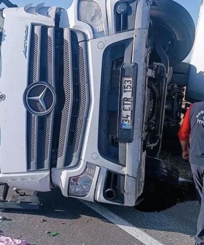 Iğdır'da yola çıkan eşek kazaya neden oldu: Kamyon kontrolden çıktı, 2 yaralı