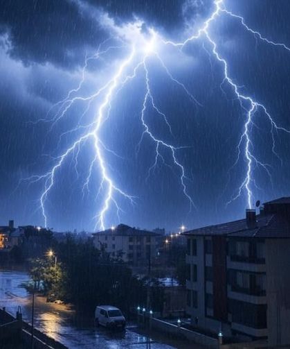 Sağanakla birlikte peş peşe çaktı: Erzincan'da geceyi aydınlatan şimşekler