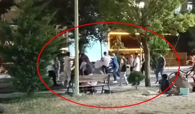Parkta İki Grup Arasında Tekmeli Yumruklu Kavga Kamerada