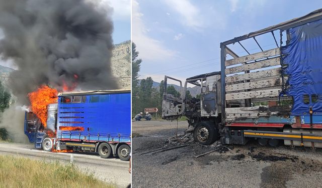 Seyir Halindeki TIR Alev Alev Yandı
