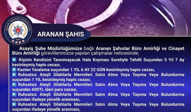 Bingöl’de 8 yıl hapis cezası bulunan firari yakalandı