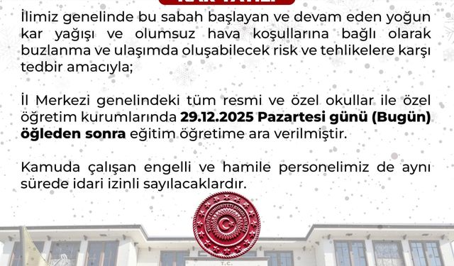 Bingöl’de Kar Tatili: Eğitime 1 Gün Ara Verildi