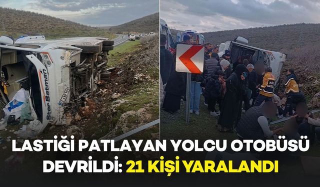 Lastiği Patlayan Yolcu Otobüsü Devrildi: 21 Yaralı