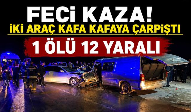 Feci Kaza: İki Araç Kafa Kafaya Çarpıştı, 1 Ölü 12 Yaralı