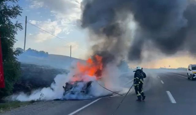 Van kara yolunda seyir halindeki otomobil alevlere teslim oldu