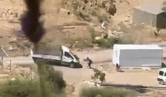 Arazi kavgasının görüntüleri ortaya çıktı: Kamyonetle daldı