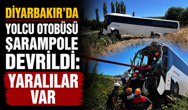 Diyarbakır’da yolcu otobüsü şarampole devrildi: Yaralılar var