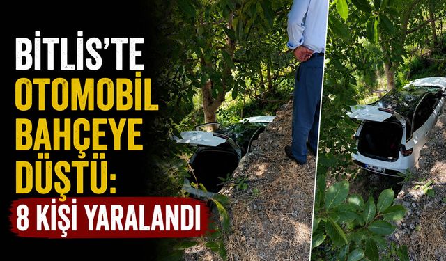 Bitlis'te otomobil bahçeye düştü: 8 kişi yaralandı