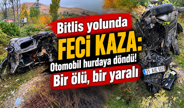 Bitlis yolunda otomobil hurdaya döndü: Bir ölü, bir yaralı