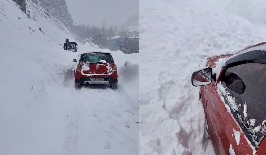 Van'da çığın düştüğü yolda sürücü kıl payı kurtuldu