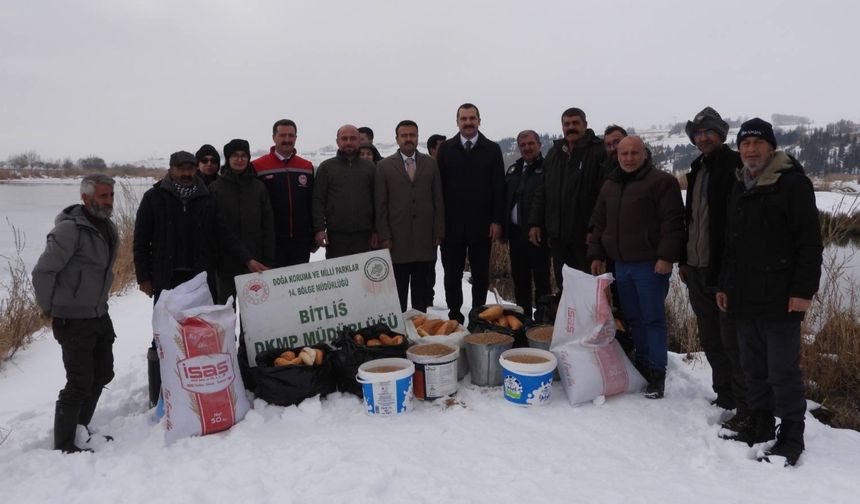 Bitlis’in zorlu kış şartlarında yaban hayvanları için yemleme çalışmaları sürüyor