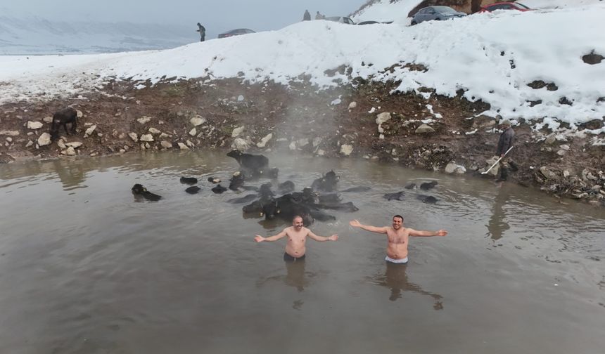 Bitlis’te Kışın Ortasında Dondurucu Soğuğa Rağmen Kaplıcaya Keyfi