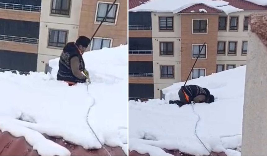 Dondurucu soğukta örnek davranış: Çatıda kar üzerinde namaz kıldı