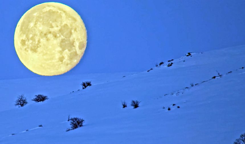 Bitlis'te karlı dağlarla bütünleşen ay manzarası hayranlık uyandırıyor