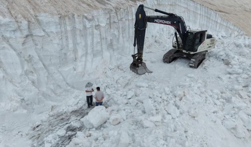 Bitlis'in yanı başında yaz mevsiminde kartopu keyfi