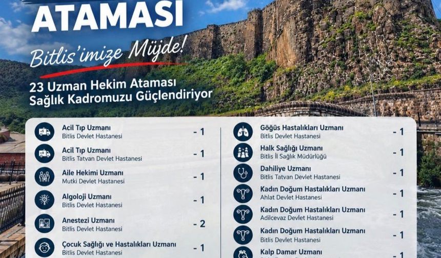 Bitlis’e 23 Uzman Hekim Ataması Yapıldı